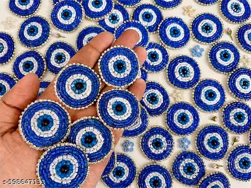 Pack of 10 Blue & White Evil Eye Beaded Applique Patches for Clothing & DIY Crafts