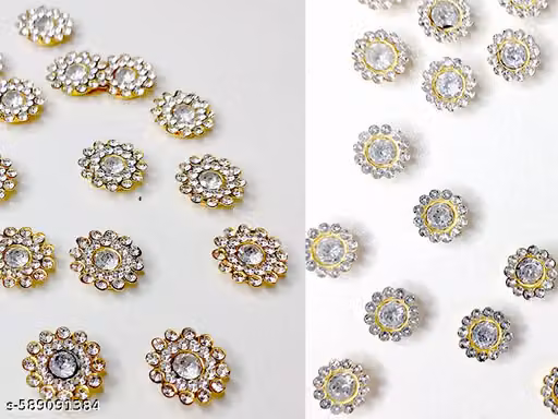 Combo Pack of 100 Silver Flower Zarkan Rhinestone Buttons – 50 Pieces of 14mm and 50 Pieces of 10mm