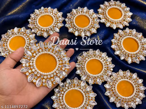 Pack of 4 Yellow Kundan Embroidery Patches for Kurti, Saree, Poshak & DIY Decoration