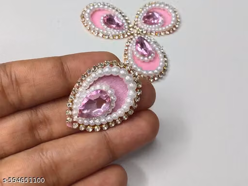 Set of 25 Baby Pink Pan Shape Kundan Embroidery Patches for Laddu Gopal Dress, Blouse & DIY Crafts