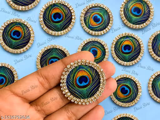 Pack of 20 Round Peacock Feather Decorative Patches for DIY Crafts, Lippan Art & Home Décor