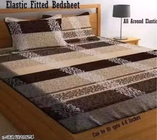 Cotton Ethnic Motif Fitted Elastic Bedsheet Double King Size with 2 Pillow Covers
