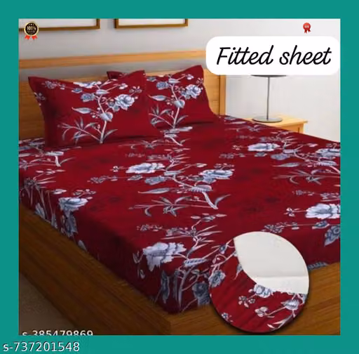 Floral Cotton Elastic Fitted Bedsheet Double King Size with 2 Pillow Covers