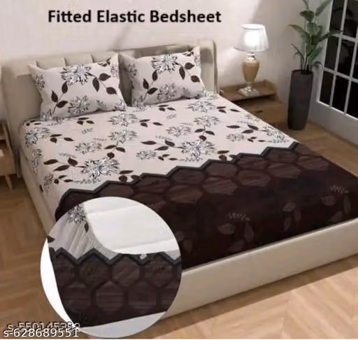 Glace Cotton Botanical Print Elastic Fitted Double King Bedsheet with 2 Pillow Covers