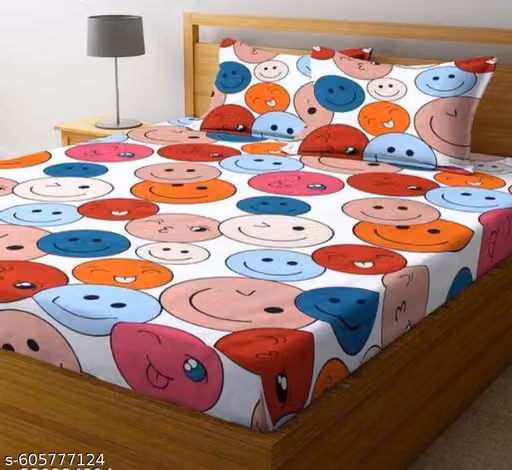 Super Soft Cartoon Print Cotton Double Queen Flat Bedsheet with 2 Pillow Covers