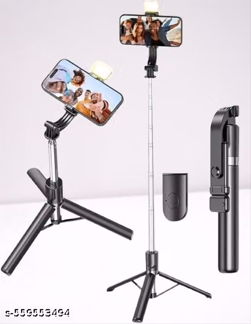 LONG R1S Selfie Stick Tripod with Bluetooth Remote & Selfie Light – Extendable Mobile Phone Stand, Black