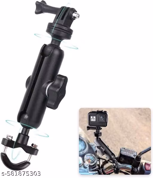 Universal Action Camera Handlebar Mount – Aluminum Alloy Stand with Dual 360° Rotational Adjustment for Bike & Motorcycle