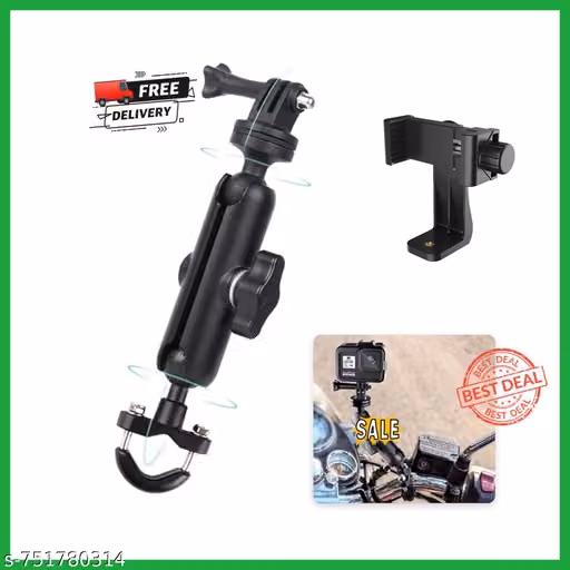 Universal Action Camera & Mobile Phone Handlebar Mount – 360° Rotating Aluminum Alloy Bike Holder