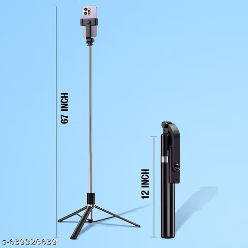 Selfie Stick Tripod with Bluetooth Remote for All Mobile Phones – Black, 3-in-1 Multifunctional Stand