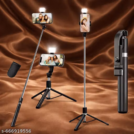 Selfie Stick Tripod with Light & Wireless Bluetooth Remote for All Mobile Phones