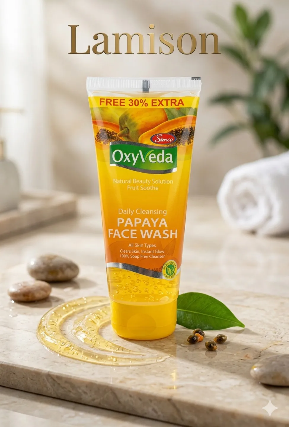 OxyVeda Soundarya Papaya Face Wash 65ml – Soap-Free Daily Cleansing Gel for All Skin Types