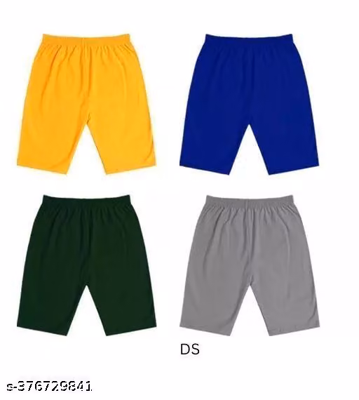 Girls Cotton Blend 3/4 Shorts Pack of 4 – Soft Solid Everyday Wear Shorts
