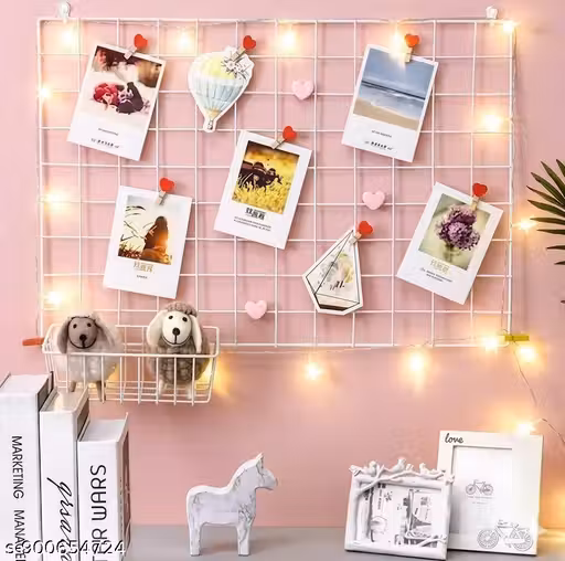 White Metal Grid Photo Display Frame 45 x 65 cm with Clips