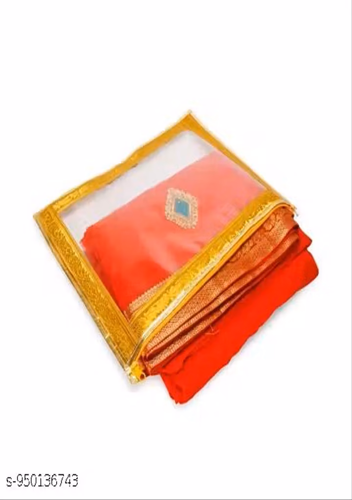 Saree Covers – Pack of 10 Golden Border Printed PVC Storage Bags with Secure Zipper