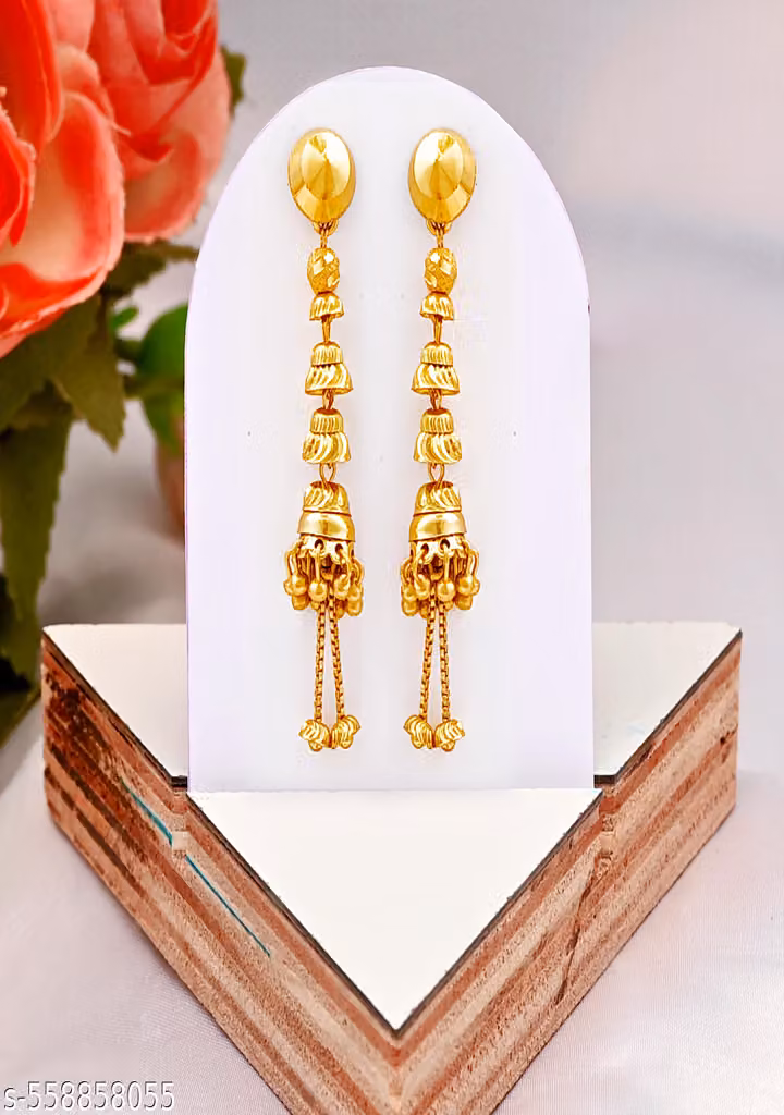 1 Gram Gold Plated Long Layered Jhumka Earrings for Women & Girls