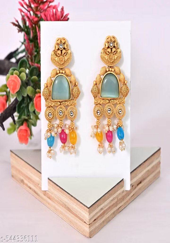 Mint Green American Diamond Victorian Chandelier Earrings for Women
