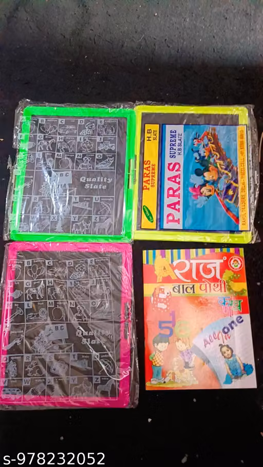BRAND HOME Pack of 3 Plastic Black Slate Boards with Raj Bal Pothi Hindi-English Learning Book