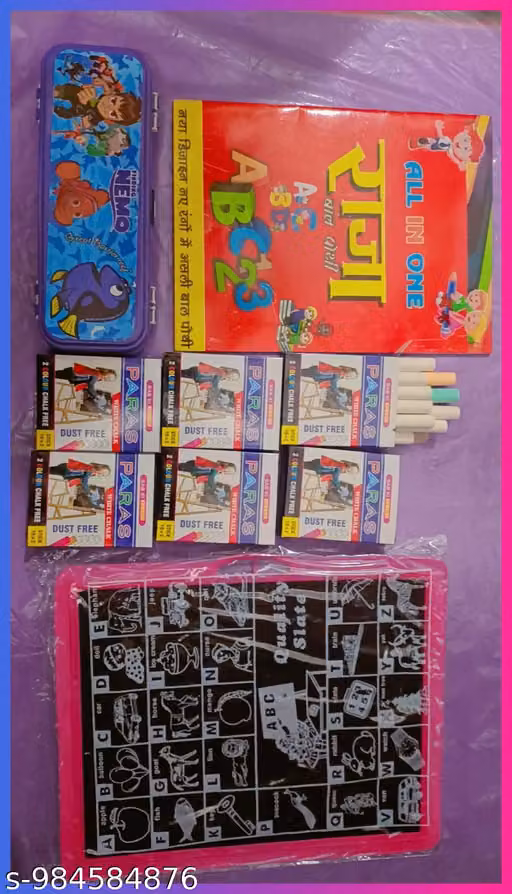 Nutrine Kids Educational Slate Combo Pack of 9 with Slate Pencils, Pencil Box and Learning Books
