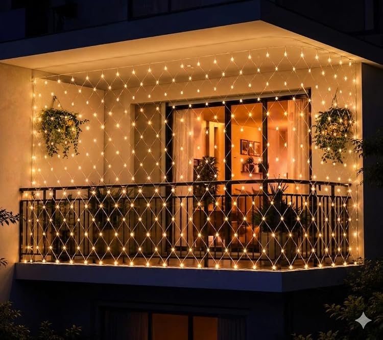 LED Net Mesh String Lights 192 LEDs 8 Modes Warm White 3x2M