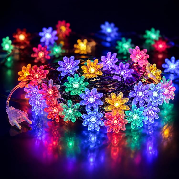 Multicolor Double Lotus Flower LED String Lights, 36 LEDs, 10 Meter Decorative Fairy Lights