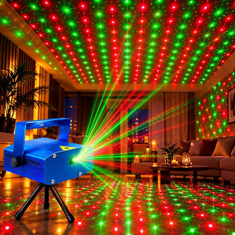 Mini Laser Projector DJ Party Light with Tripod Stand, Sound Activated Dot Design, Plug-In Stage Light