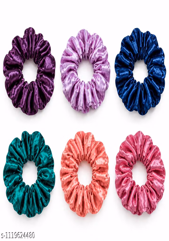 Pack of 6 Multicolor Satin-Look Hair Scrunchies for Women & Girls