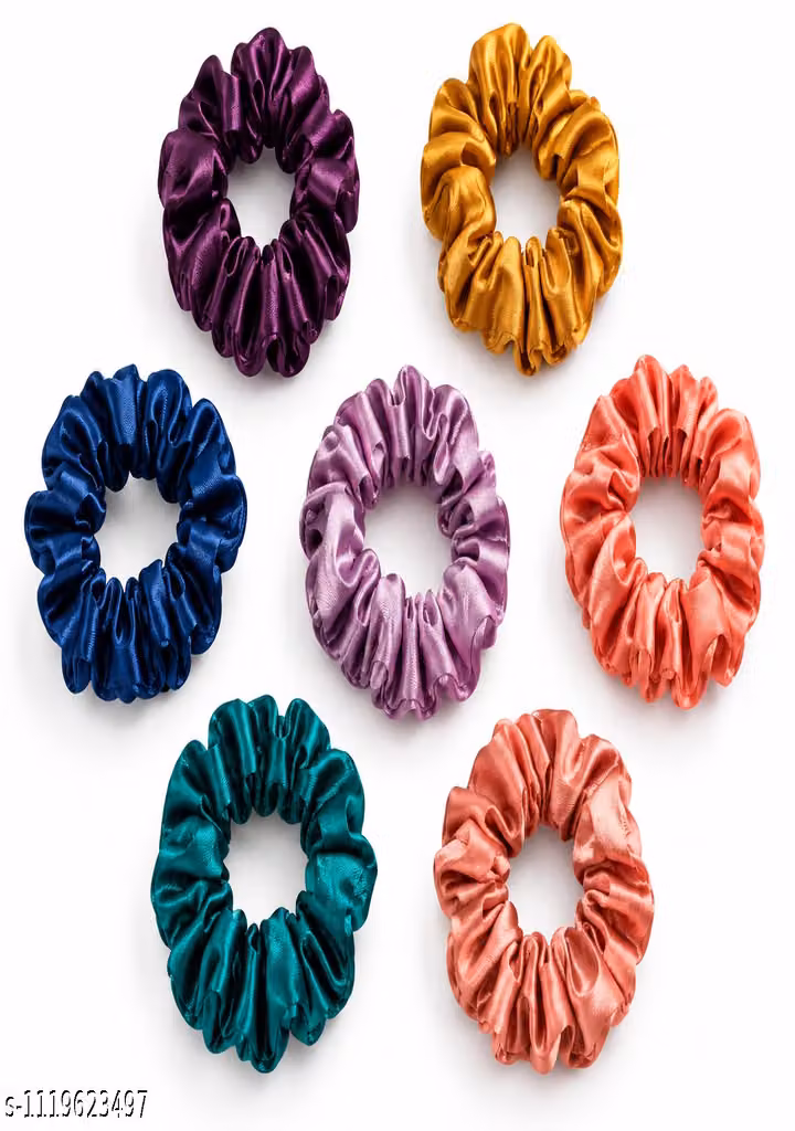Pack of 6 Multicolor Satin-Look Hair Scrunchies for Women & Girls