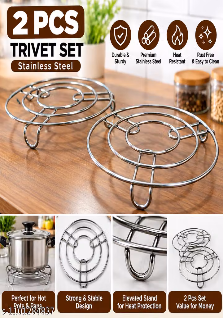 Stainless Steel Trivet – 2 Pcs Round Heat-Resistant Kitchen Pot Stand Set