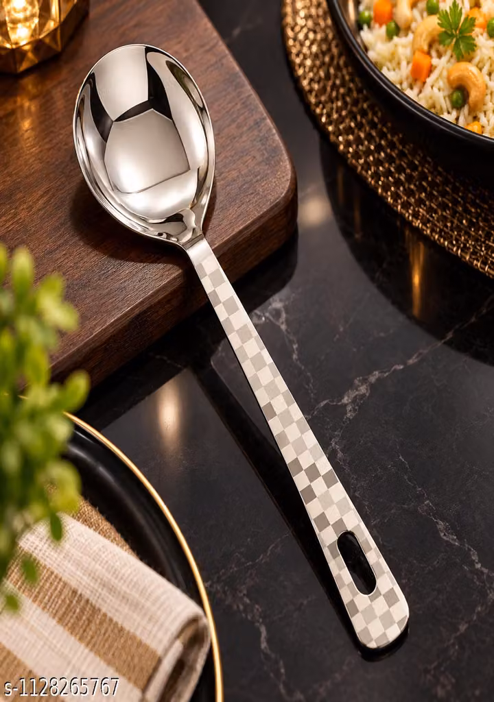Serving Spoon – ModeOn Luxury Stainless Steel Spoon with Checkerboard Handle