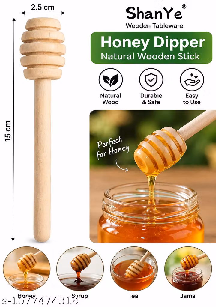 Wooden Honey Dipper Stick – Natural Wood Honey Drizzler Spoon, 1 Pc