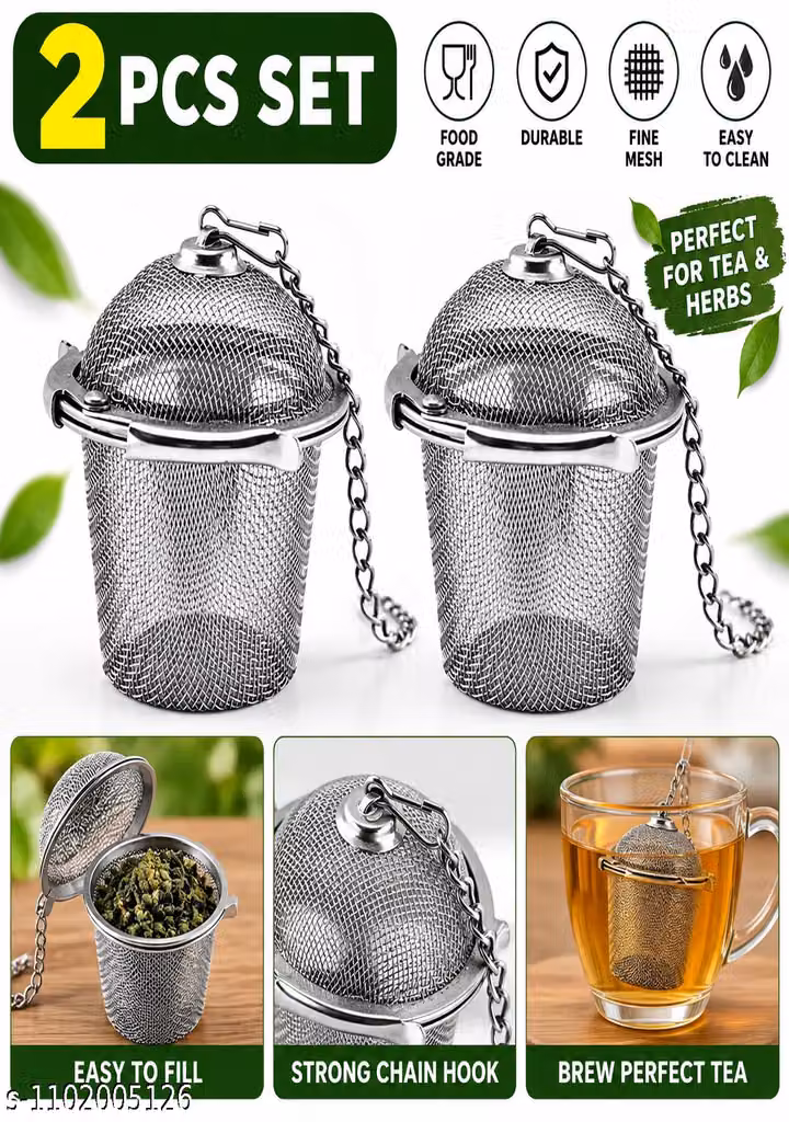 2 Pcs Stainless Steel Tea Infuser and Tea Strainer with Chain Hook for Loose Leaf Tea