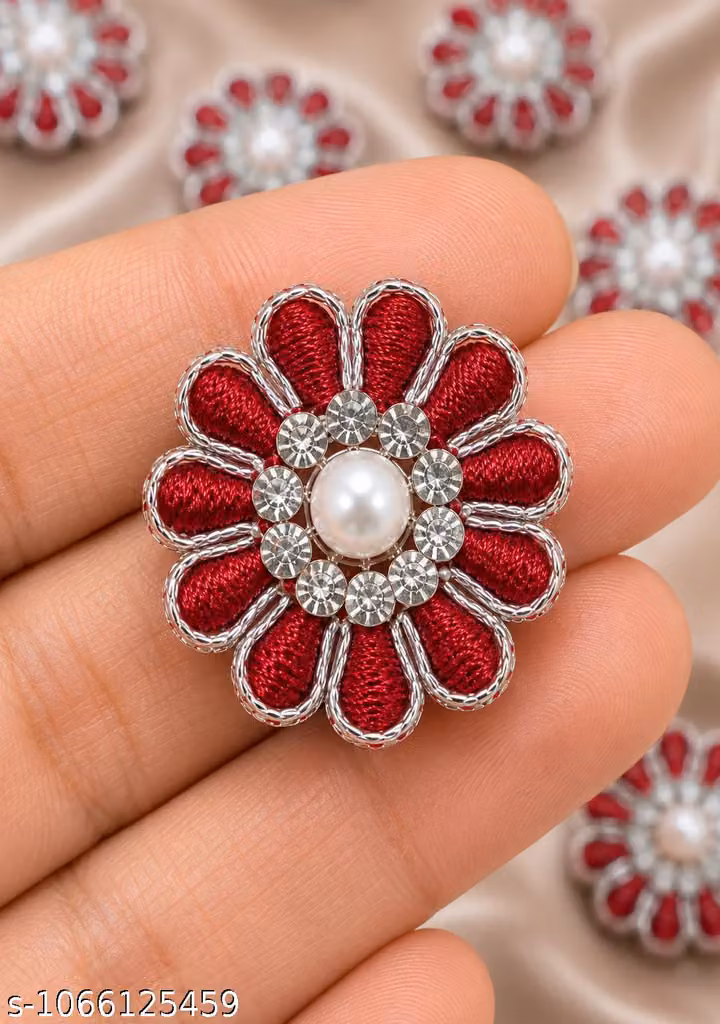 30 Pcs Mehroon Embroidered Flower Boota with Pearl & Rhinestone Work for Saree, Suit & Lehenga