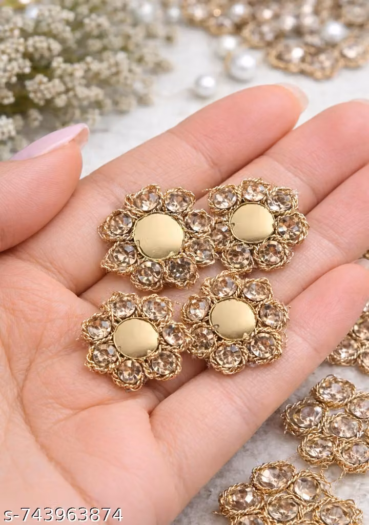 Handmade Embroidery Patch Pack of 40 – Gold Pearl & Crystal Jadkan Boota Motif for Saree, Suit & Lehenga