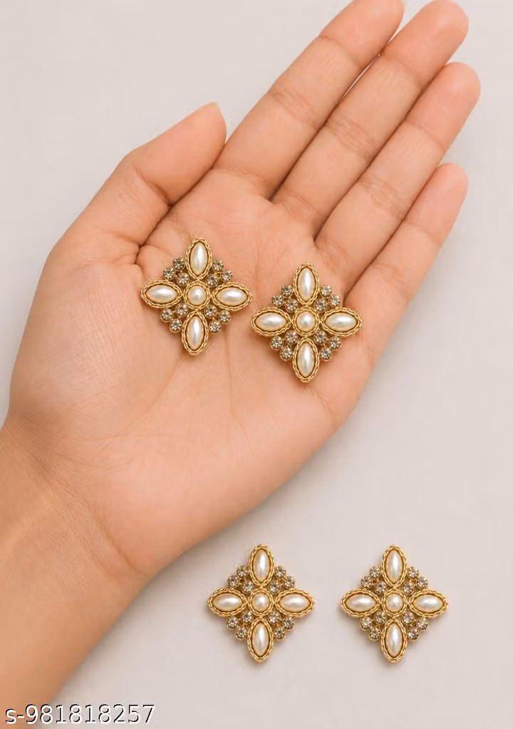 Handmade Embroidery Patch Pack of 25 – Gold Pearl & Crystal Jadkan Boota Motif for Saree, Suit & Lehenga