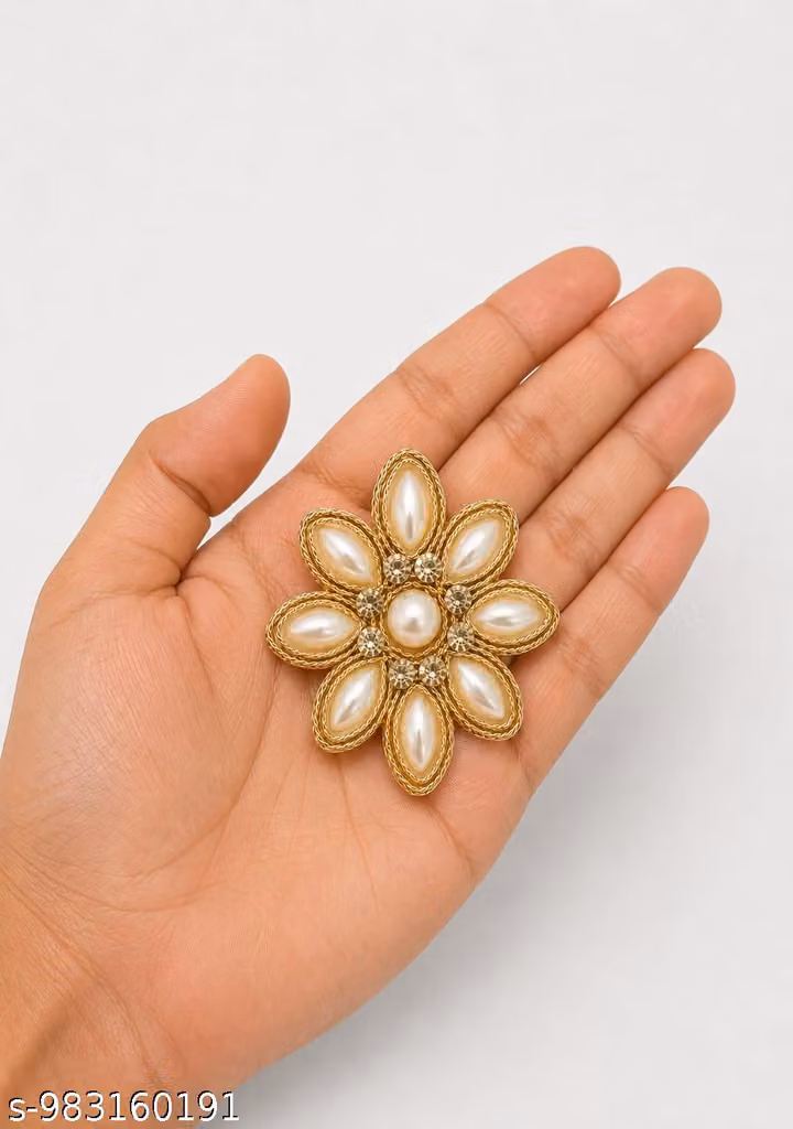 Handmade Embroidery Patch Pack of 25 – Gold Pearl & Crystal Jadkan Boota Motif for Saree, Suit & Lehenga