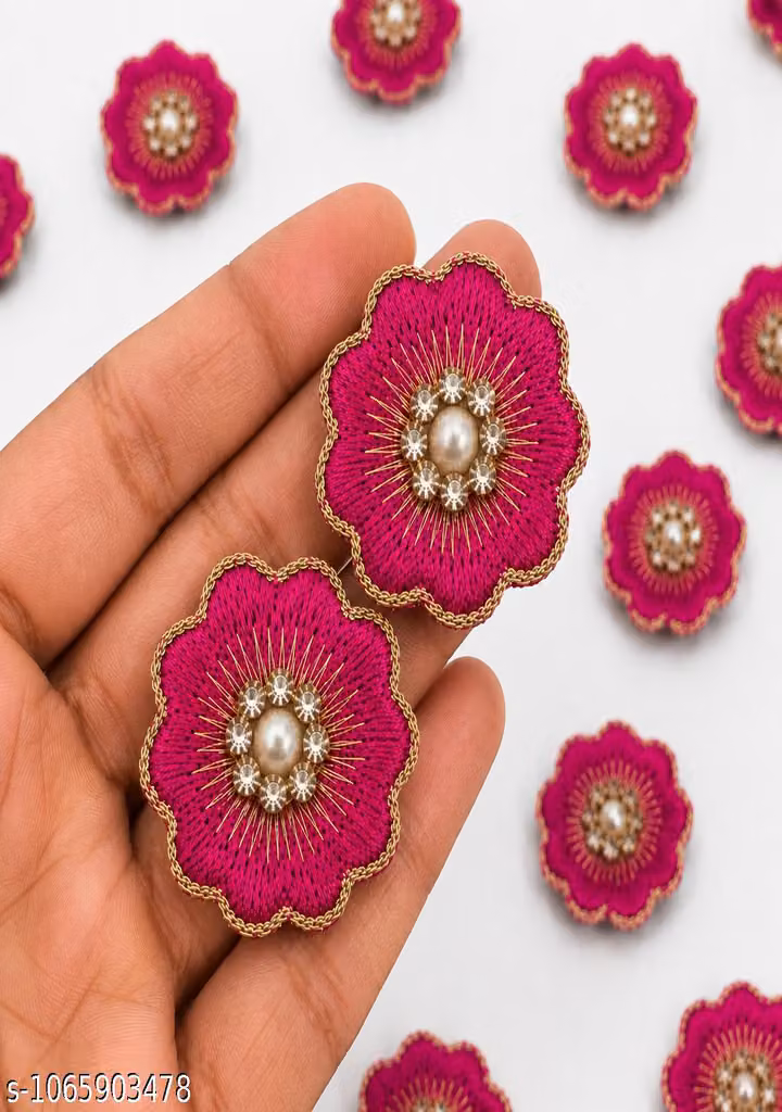 Designer Pearl Zircon Boota Pack of 25 – Rani Floral Resham Embroidery Patch for Saree, Suit & Lehenga