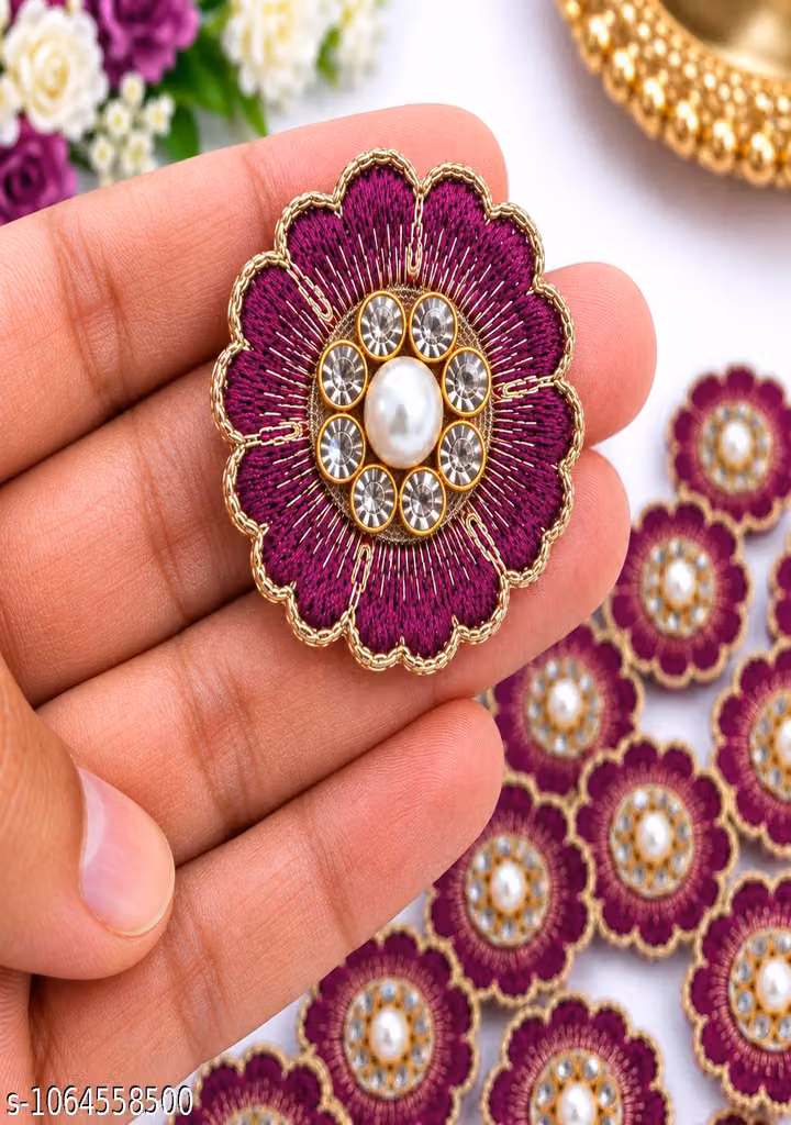 Magenta Designer Embroidered Boota Pack of 25 – Jarkan & Golden Dori Floral Patch for Suit, Kurti & Lehenga