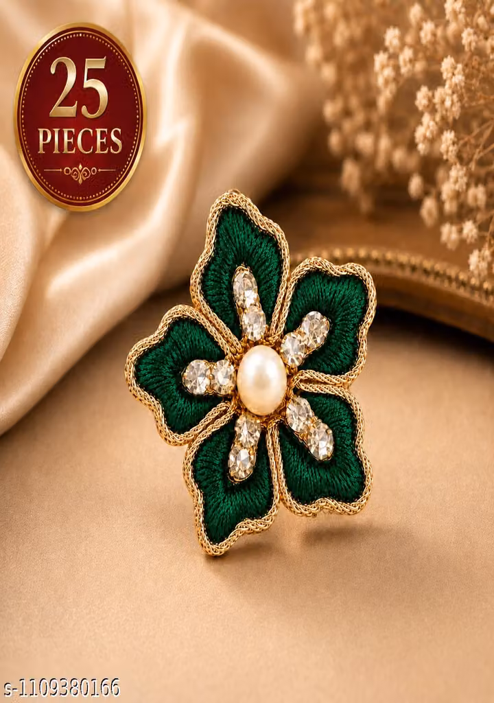Green Resham Embroidery Boota Pack of 25 – 1.25 Inch Floral Zarkan & Pearl Work