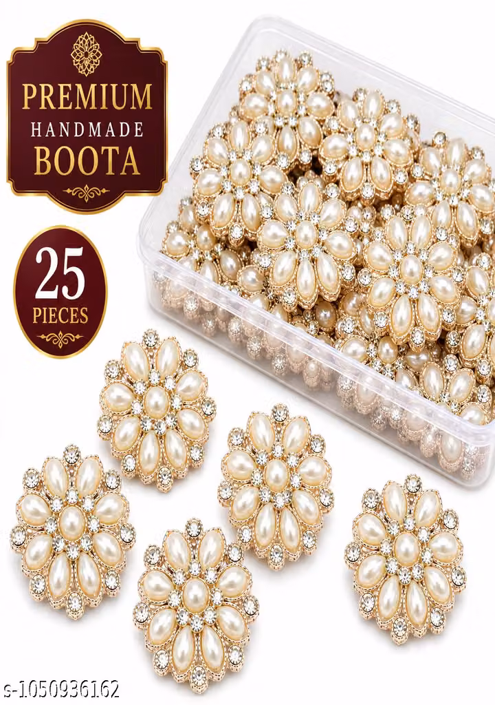 Handmade Embroidery Patch Pack of 25 – Gold Pearl & Zarkan Floral Jadkan Motif for Saree, Suit & Lehenga