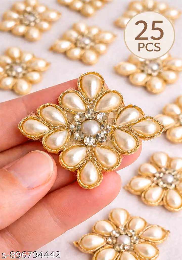 Handmade Jadkan Embroidery Patch Pack of 25 – Gold Pearl Boota Applique for Saree, Suit & Lehenga