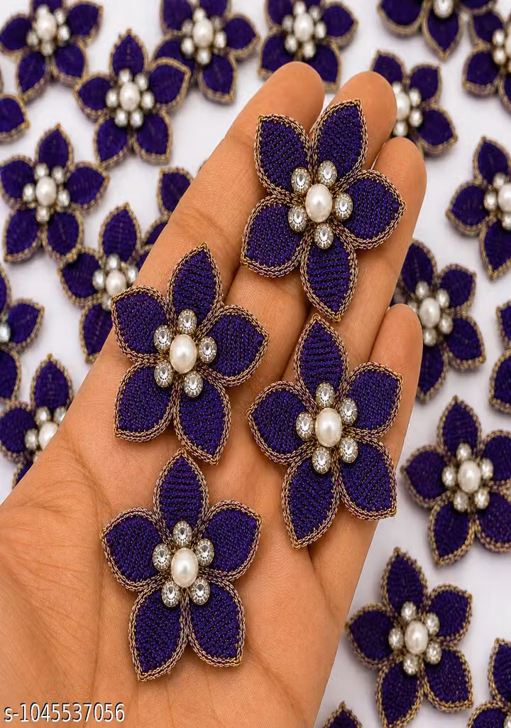 Purple Resham Embroidery Boota Pack of 25 – Pearl & Zarkan Floral Embroidery Patch