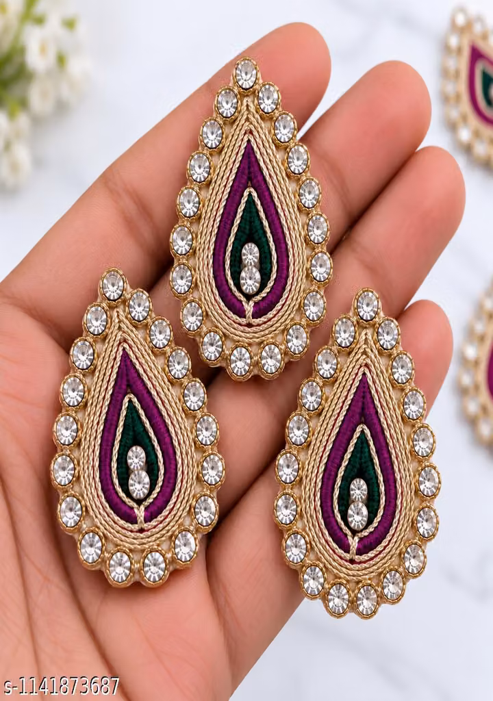 Premium Purple Resham Embroidery Boota Pack of 25 – Zarkan, Pearl & Golden Work for Saree, Suit & Lehenga