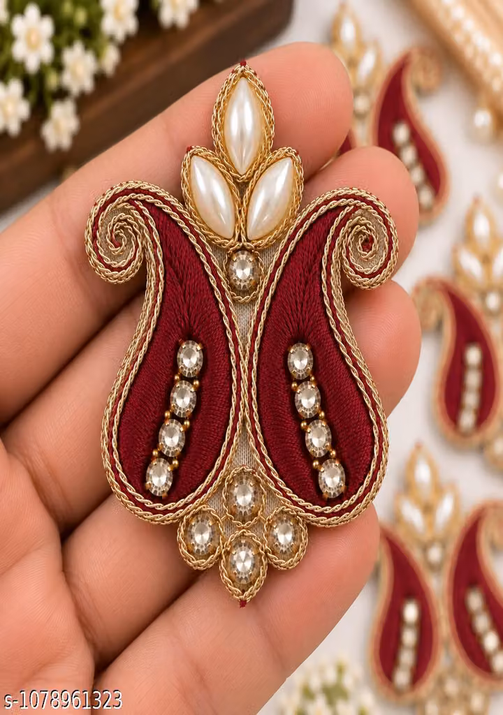 Mehroon Resham Buta Pack of 25 – 1.5 Inch Pearl & Zircon Dori Embroidery Patch