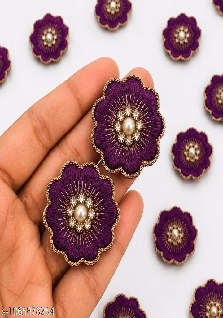 Majanta Pearl Zircon Boota Pack of 25 – Designer Floral Resham Embroidery Patch for Saree, Suit & Lehenga