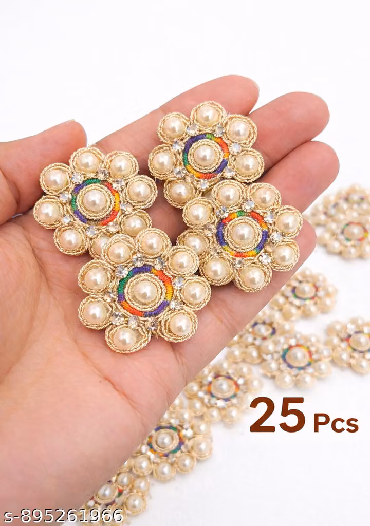 Handmade Embroidery Patch Pack of 30 – Gold Pearl & Crystal Jadkan Boota Motif for Saree, Suit & Lehenga