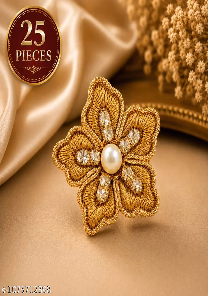 Golden Resham Embroidered Boota Pack of 25 – Pearl, Jharkan & Golden Dori Floral Work