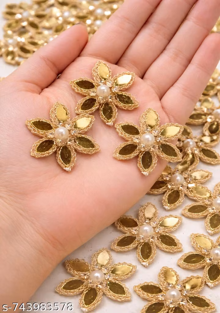 Handmade Gold Embroidery Boota Pearl Patch Pack of 30 – Crystal Motif Jadkan Work