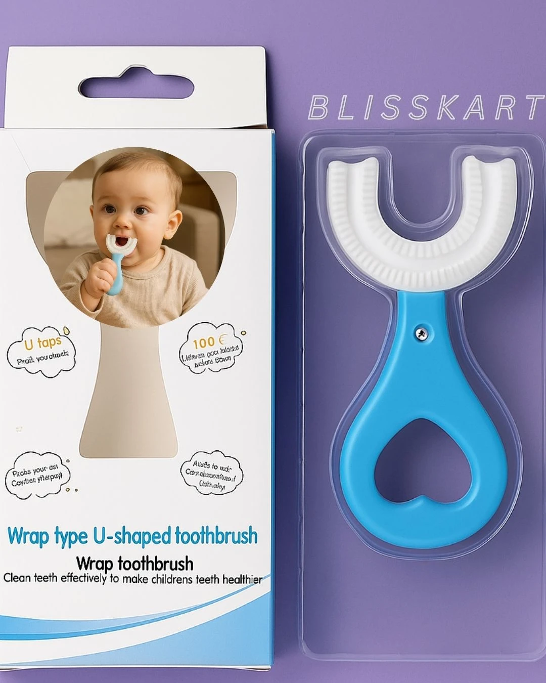 BLISSKART U-Shaped Silicone Baby Toothbrush | Soft 360° Oral Cleaner for Kids & Toddlers | Gentle Gum Massager for Dental Hygiene for baby (Pack of 1)