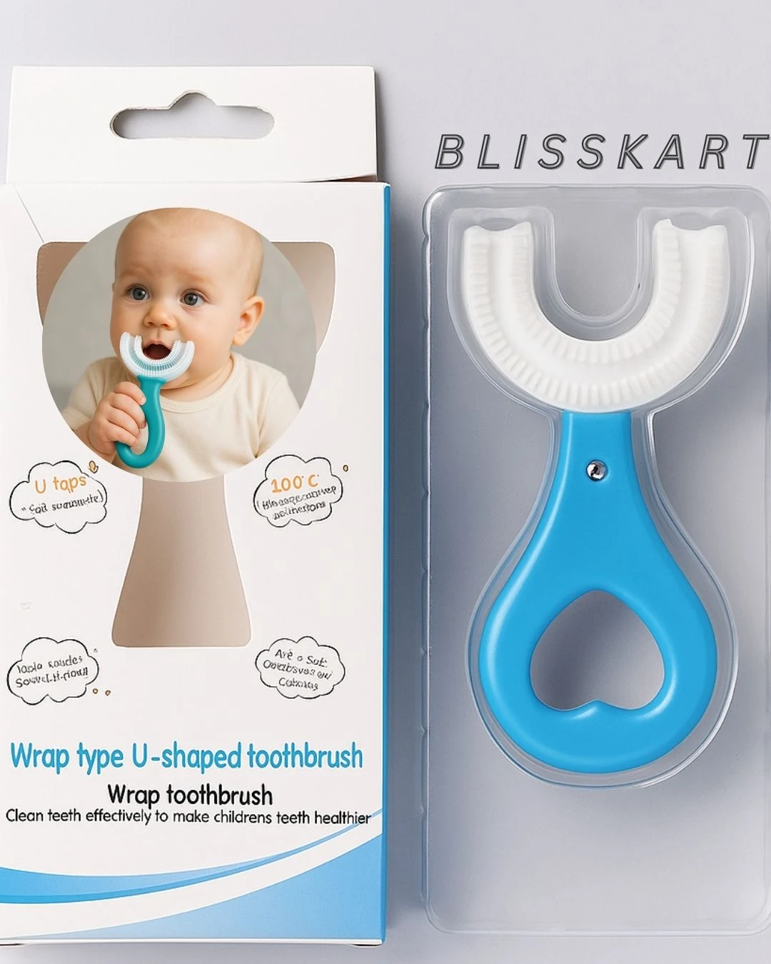 BLISSKART U-Shaped Silicone Baby Toothbrush | Soft 360° Oral Cleaner for Kids & Toddlers | Gentle Gum Massager for Dental Hygiene for baby (Pack of 1)