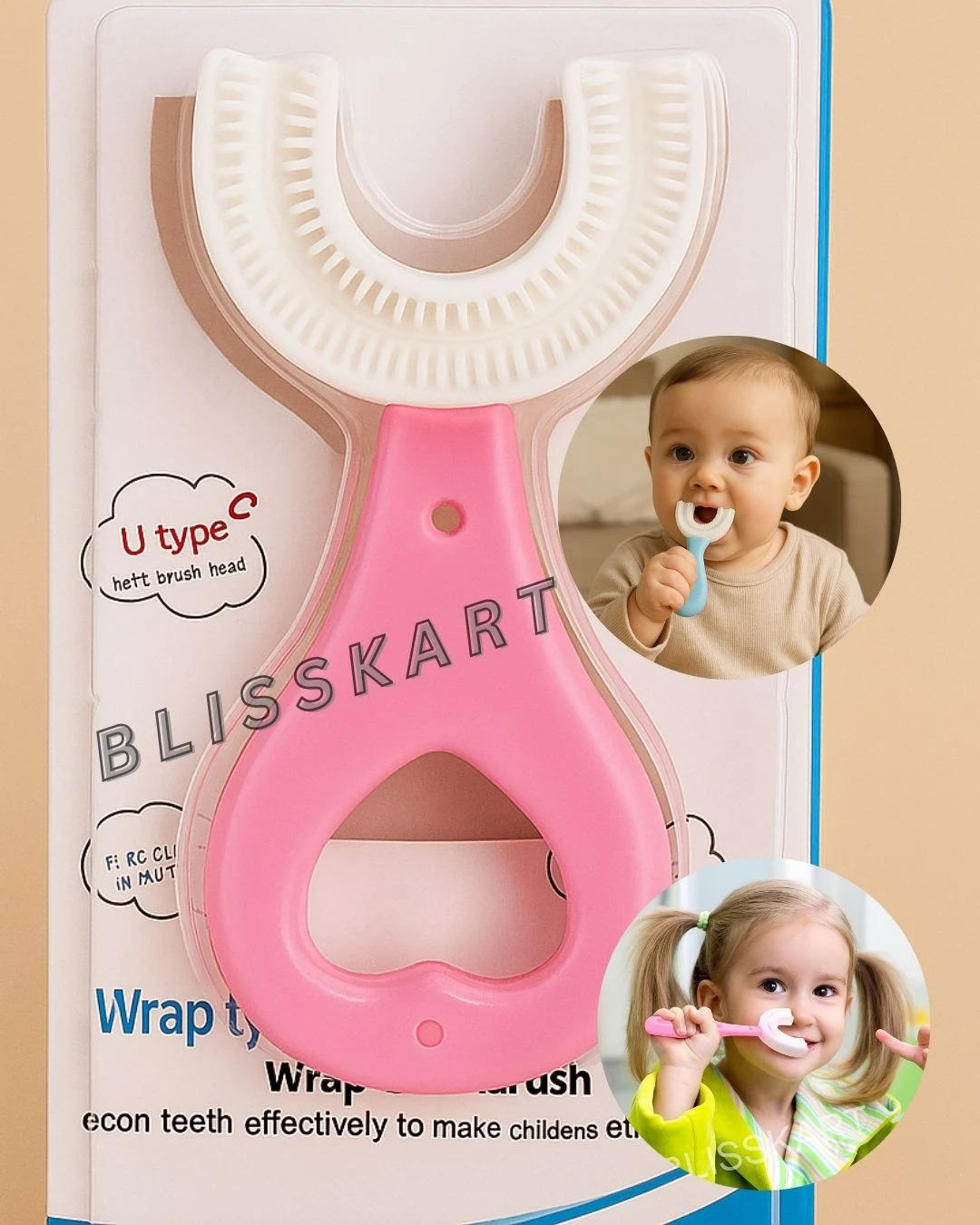 BLISSKART U-Shaped Silicone Baby Toothbrush | Soft 360° Oral Cleaner for Kids & Toddlers | Gentle Gum Massager for Dental Hygiene for baby (Pack of 1)